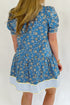 Floral Striped Patchwork Puff Sleeve Button Front Mini Dress