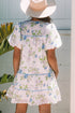 Floral Striped Patchwork Puff Sleeve Tie Neck Mini Dress