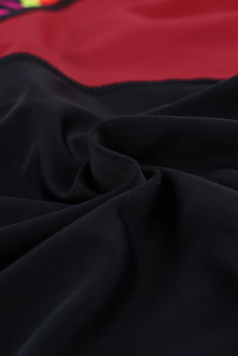 Floral Striped Patchwork Rashguard One-Piece Swimsuit