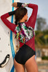 Floral Striped Patchwork Rashguard One-Piece Swimsuit