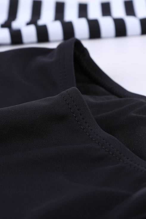 Floral Striped Patchwork Rashguard One-Piece Swimsuit