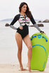 Floral Striped Patchwork Rashguard One-Piece Swimsuit