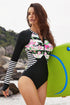 Floral Striped Patchwork Rashguard One-Piece Swimsuit