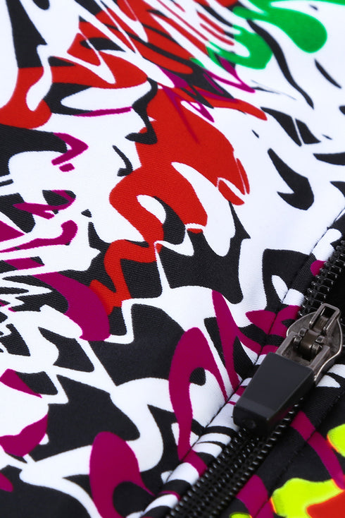 Floral Striped Patchwork Rashguard One-Piece Swimsuit