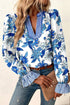 Floral Striped Patchwork Ricrac Trim Ruffle Sleeve Blouse