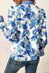 Floral Striped Patchwork Ricrac Trim Ruffle Sleeve Blouse