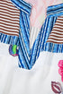 Floral Striped Patchwork Split Neck Short Sleeve Blouse