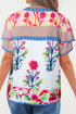 Floral Striped Patchwork Split Neck Short Sleeve Blouse