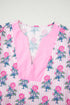 Floral Striped Patchwork V Neck Ruffle Hem Blouse