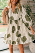 Floral Striped Print Contrast Piping Puff Sleeve Dress