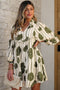 Floral Striped Print Contrast Piping Puff Sleeve Dress