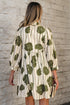 Floral Striped Print Contrast Piping Puff Sleeve Dress