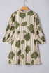 Floral Striped Print Contrast Piping Puff Sleeve Dress