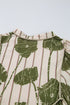 Floral Striped Print Contrast Piping Puff Sleeve Dress