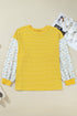 Floral Striped Print Patchwork Loose Long Sleeve Top