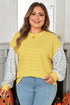 Floral Striped Print Patchwork Loose Long Sleeve Top