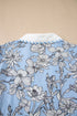 Floral Striped Print Polo Collar Short Sleeve Blouse