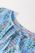 Floral Striped Print Shirred Yoke Split Neck Cotton Blouse