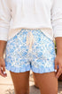 Floral Striped Ruffle Hem Lace Tie Casual Shorts