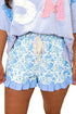 Floral Striped Ruffle Hem Lace Tie Casual Shorts
