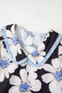 Floral Striped Tie Sleeve Collared V Neck Blouse