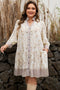 Floral Striped Trim Patchwork Button Down A Line Mini Dress