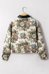 Floral Tapestry Zip Front Contrast Collar Chest Pocket Jacket