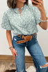Floral Textured Jacquard Western Puff Sleeve Blouse