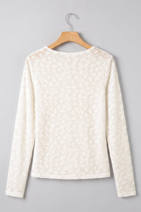 Floral Textured Sheer Unprinted Long Sleeve Top