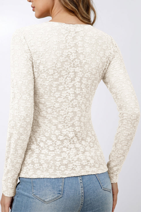 Floral Textured Sheer Unprinted Long Sleeve Top
