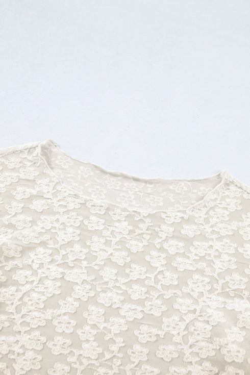 Floral Textured Sheer Unprinted Long Sleeve Top