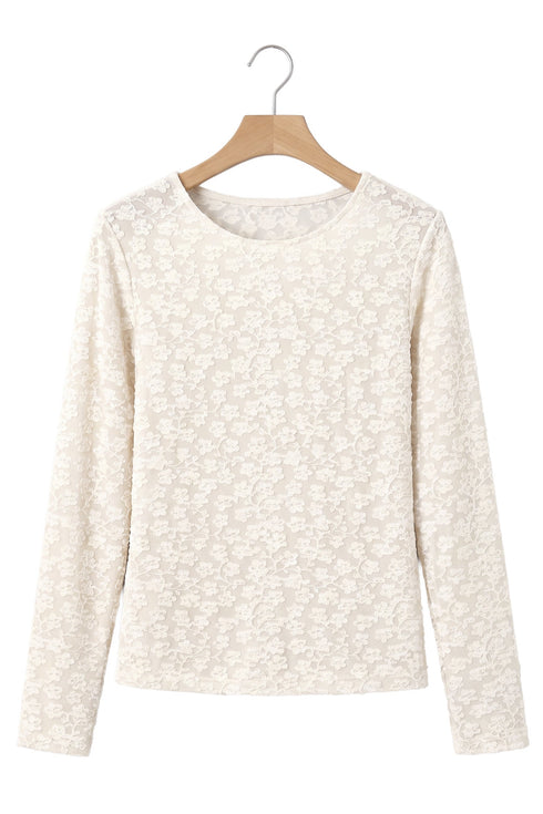 Floral Textured Sheer Unprinted Long Sleeve Top