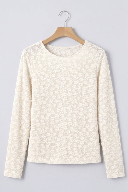 Floral Textured Sheer Unprinted Long Sleeve Top