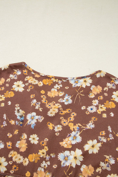 Floral Textured Tied Neck Long Sleeve Babydoll Blouse