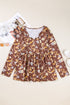 Floral Textured Tied Neck Long Sleeve Babydoll Blouse
