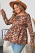 Floral Textured Tied Neck Long Sleeve Babydoll Blouse