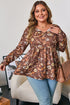 Floral Textured Tied Neck Long Sleeve Babydoll Blouse