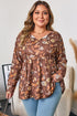 Floral Textured Tied Neck Long Sleeve Babydoll Blouse