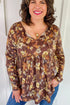 Floral Textured Tied Neck Long Sleeve Babydoll Plus Size Blouse