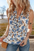 Floral Tie Front Relaxed Fit Boho Chic Sleeveless Top