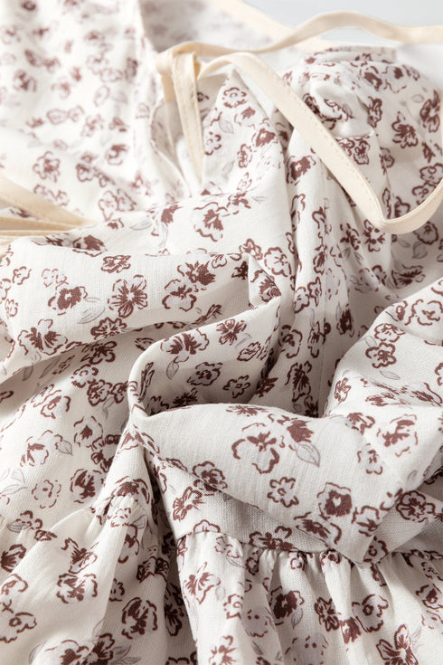 Floral Tie Front Short Flounce Sleeve Peplum Blouse