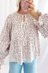 Floral Tie Front Short Flounce Sleeve Peplum Blouse