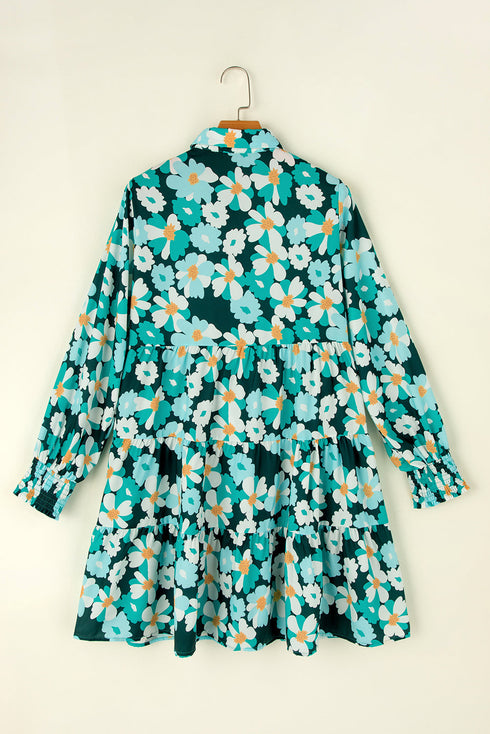 Floral Tiered Button Front Mini Shirt Dress