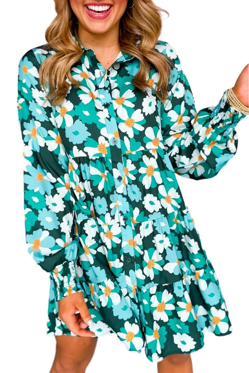 Floral Tiered Button Front Mini Shirt Dress
