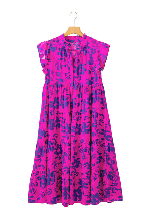 Floral Tiered Frilled Trim Flutter Sleeve Maxi Dress