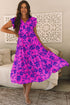 Floral Tiered Frilled Trim Flutter Sleeve Maxi Dress