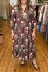 Floral V Neck Long Sleeve Loose Shift Maxi Dress