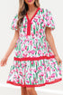 Floral V Neck Puff Sleeve Babydoll Dress
