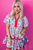 Floral V Neck Puff Sleeve Babydoll Dress