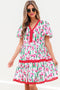 Floral V Neck Puff Sleeve Babydoll Dress